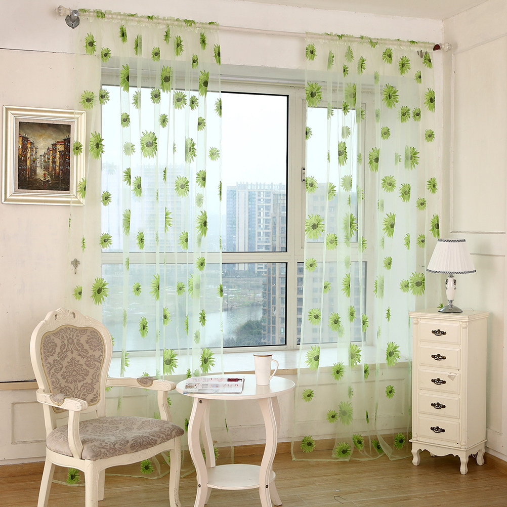Curtain Sheer Voile - Sunflower Curtains 100X270Cm Green Sheer Voile