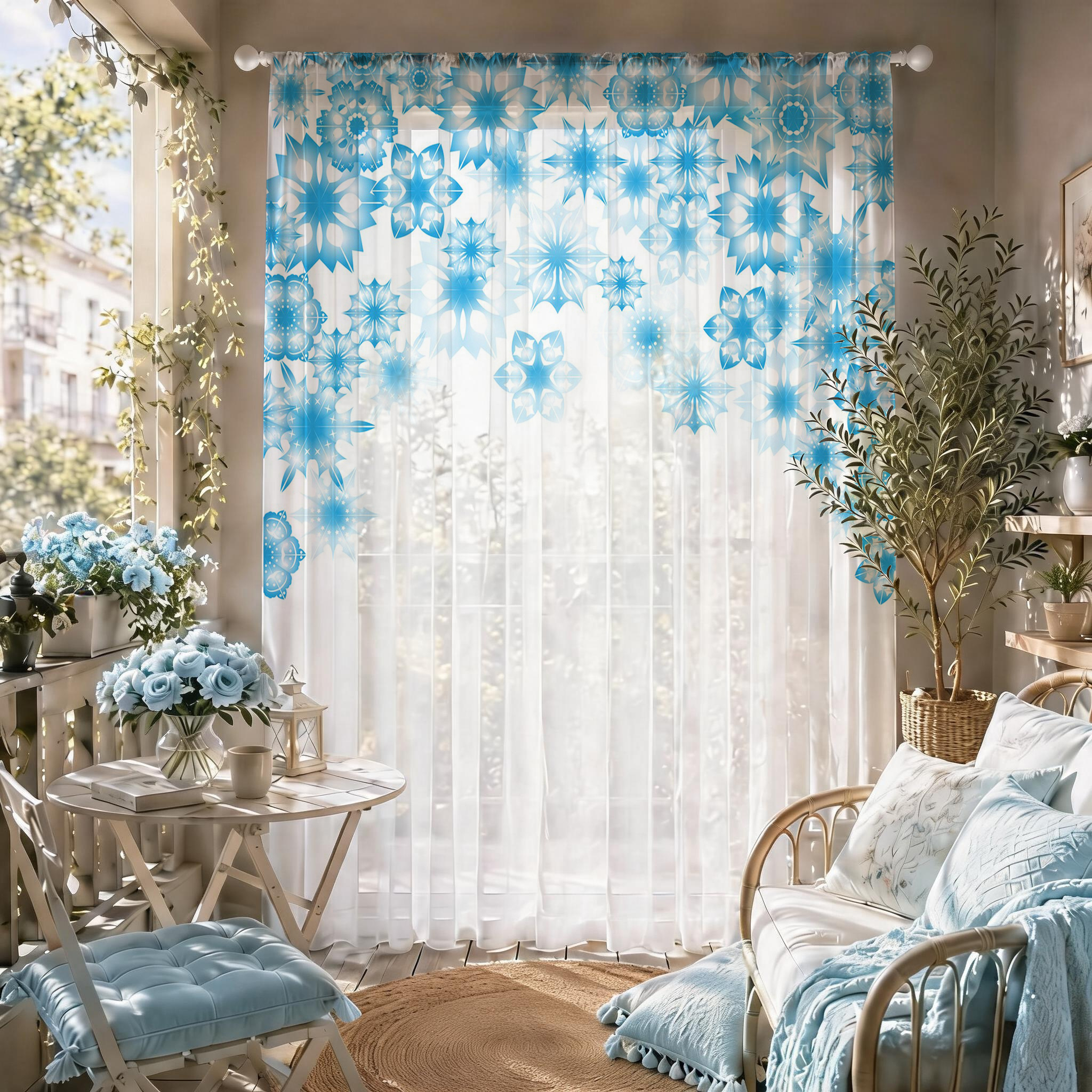 Curtain Sheer Voile - Blue Star Modern Gradient Sheer Curtain,