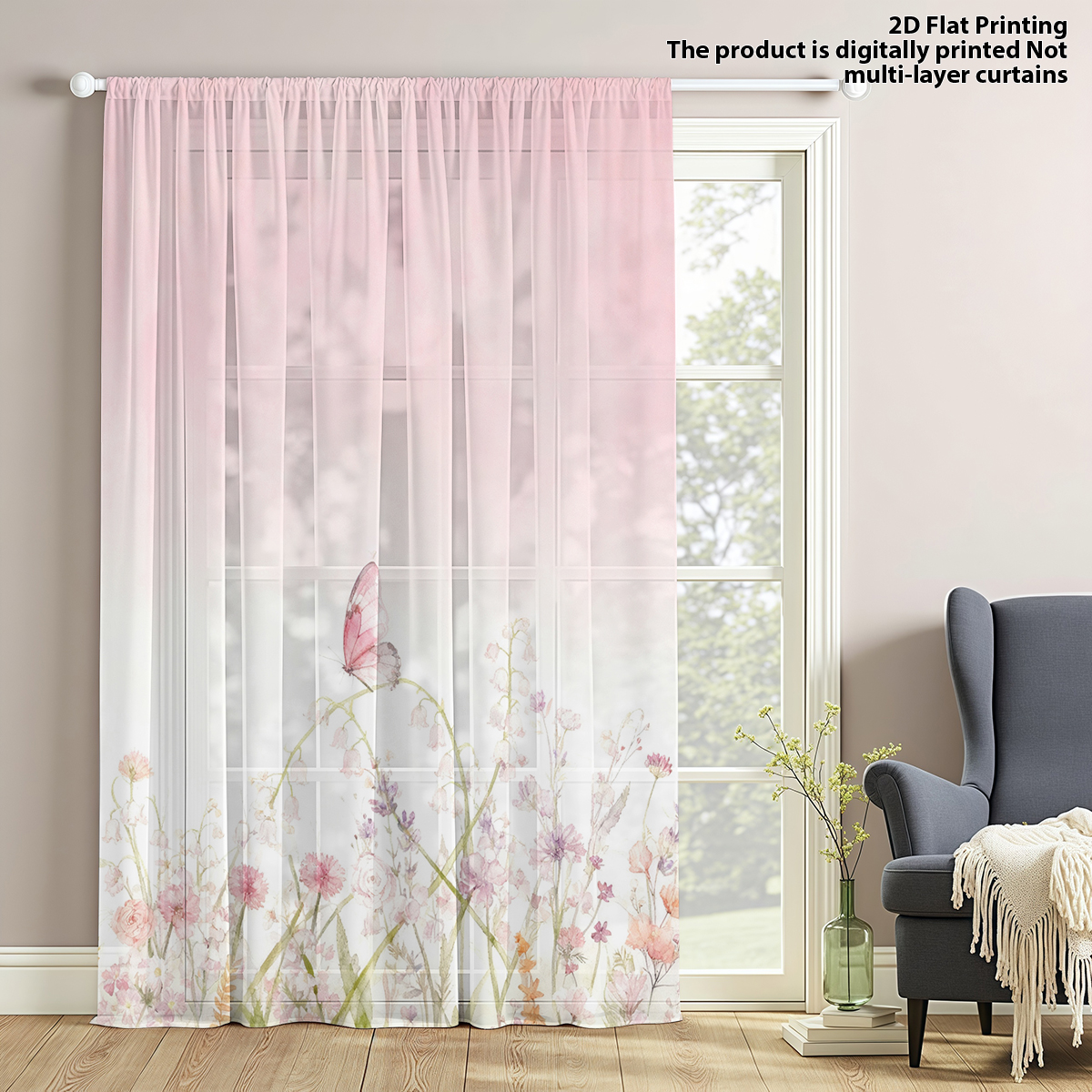 Curtain Sheer Voile - Flower Series Sheer Curtain, Good Quality