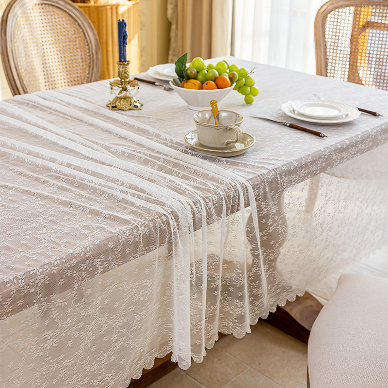 Home Textiles News - 1pcWhite Embroidered Lace Tablecloth Elegant White