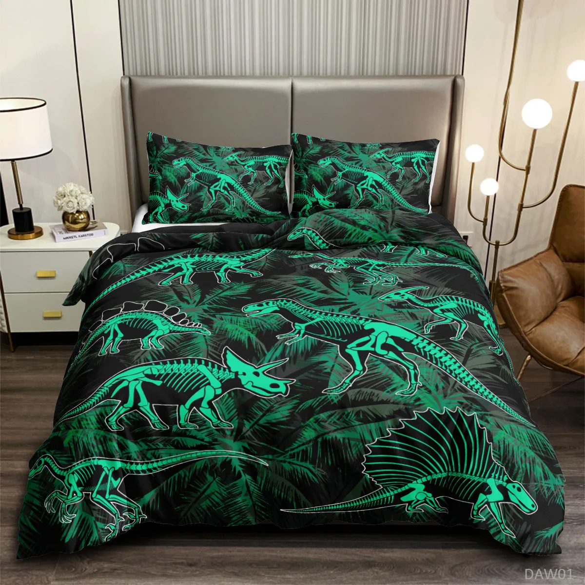 Bed Sheet Microfiber - Roar Dinosaur Skeleton Bedding Twin For