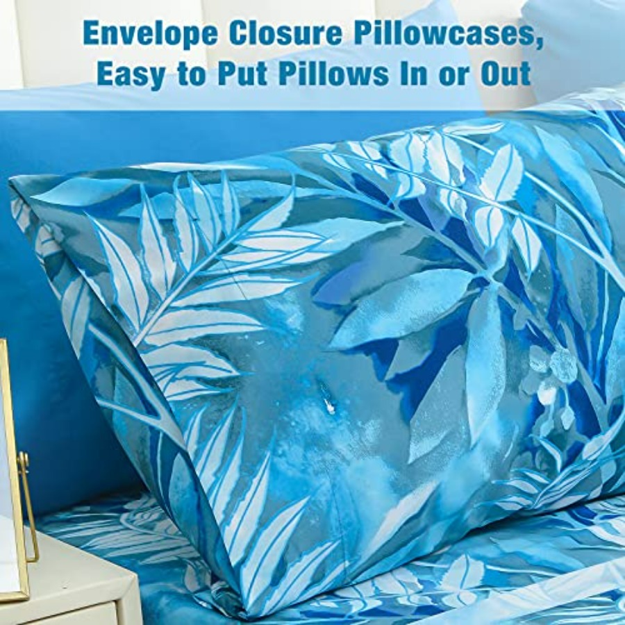 Blue Tropical Leaves Print She - Bed Sheet Microfiber avis et prix