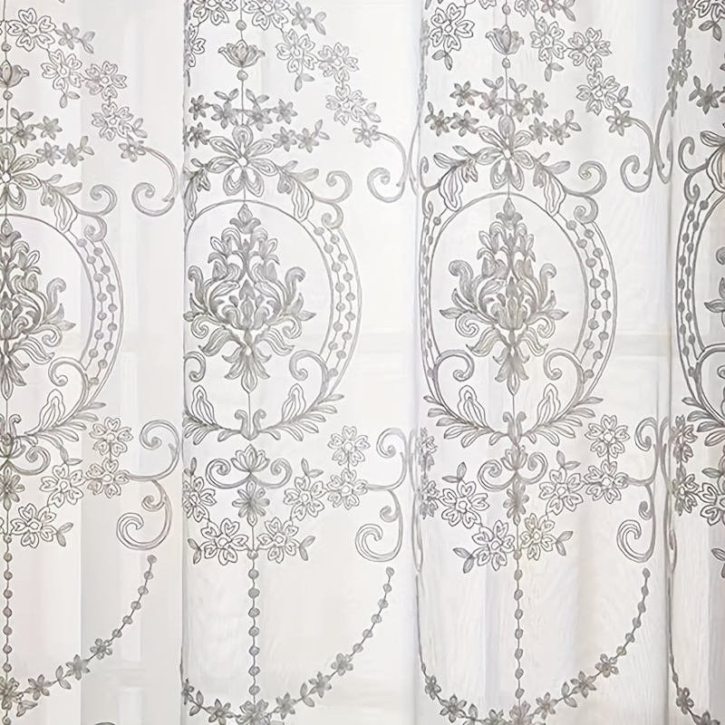 1pc White Embroidered Sheer Cu - Curtain Sheer Voile avis et prix