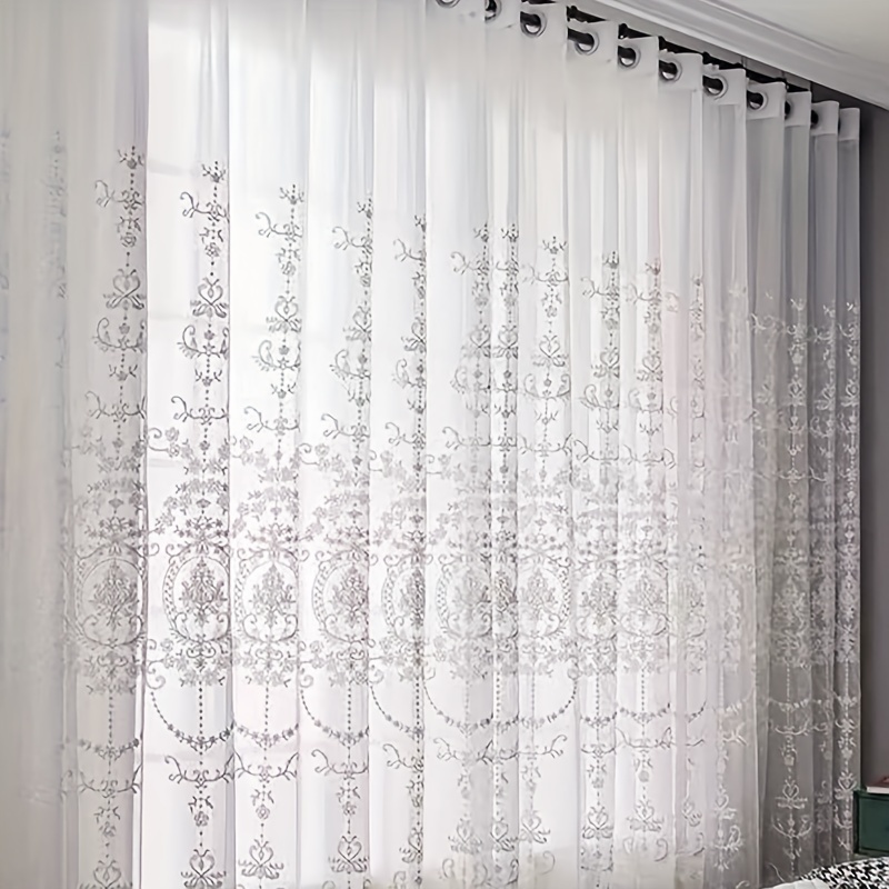 1pc White Embroidered Sheer Cu - Curtain Sheer Voile avis et prix