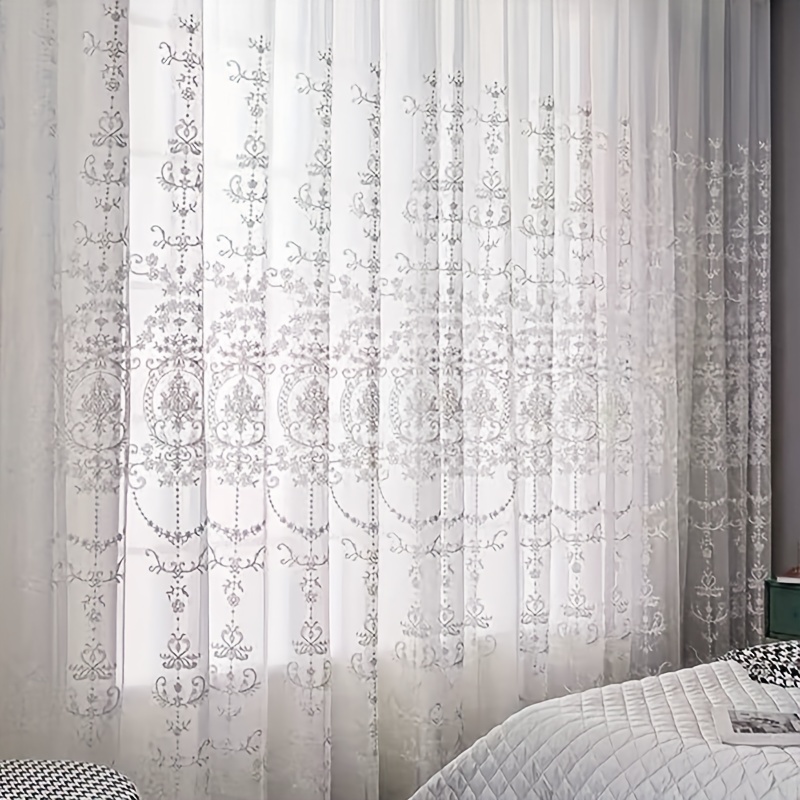 1pc White Embroidered Sheer Cu - Curtain Sheer Voile avis et prix