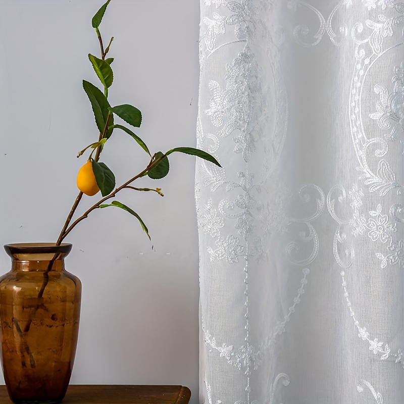 1pc White Embroidered Sheer Cu - Curtain Sheer Voile avis et prix