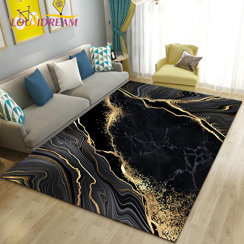 Nordic Black Gold Blue Marble  - Home Textiles Rug avis et prix