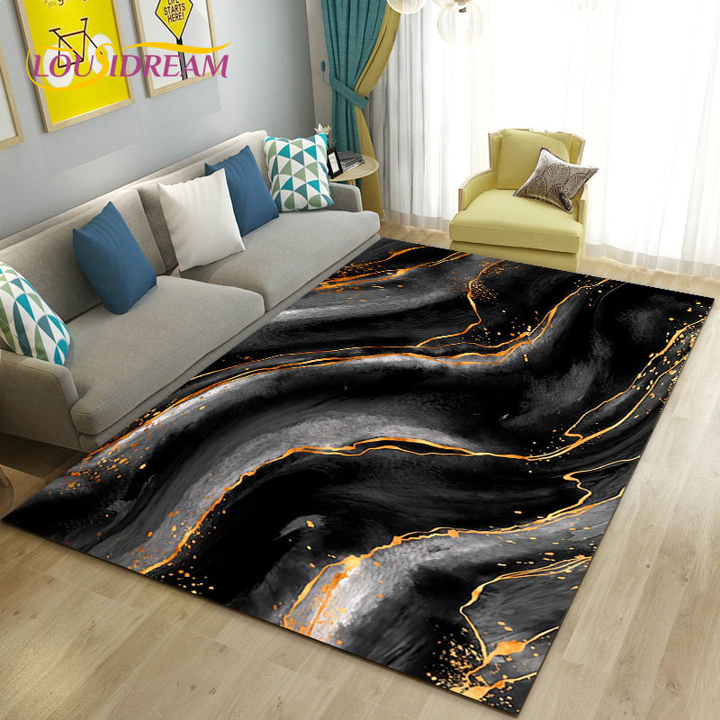 Nordic Black Gold Blue Marble  - Home Textiles Rug avis et prix