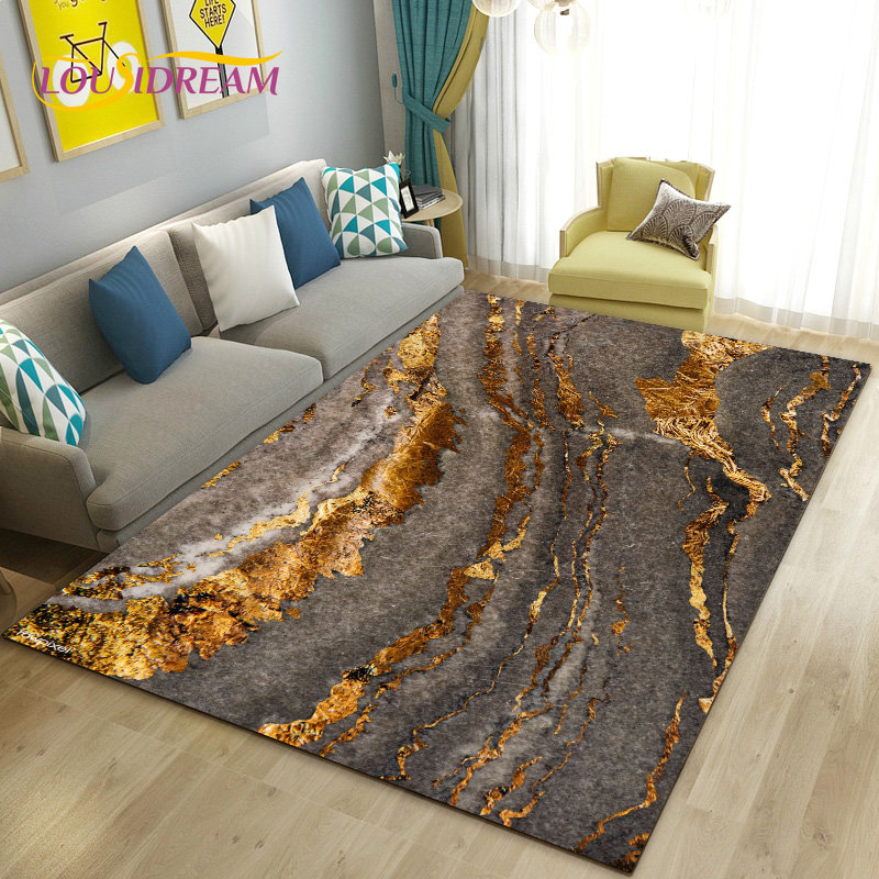 Nordic Black Gold Blue Marble  - Home Textiles Rug avis et prix