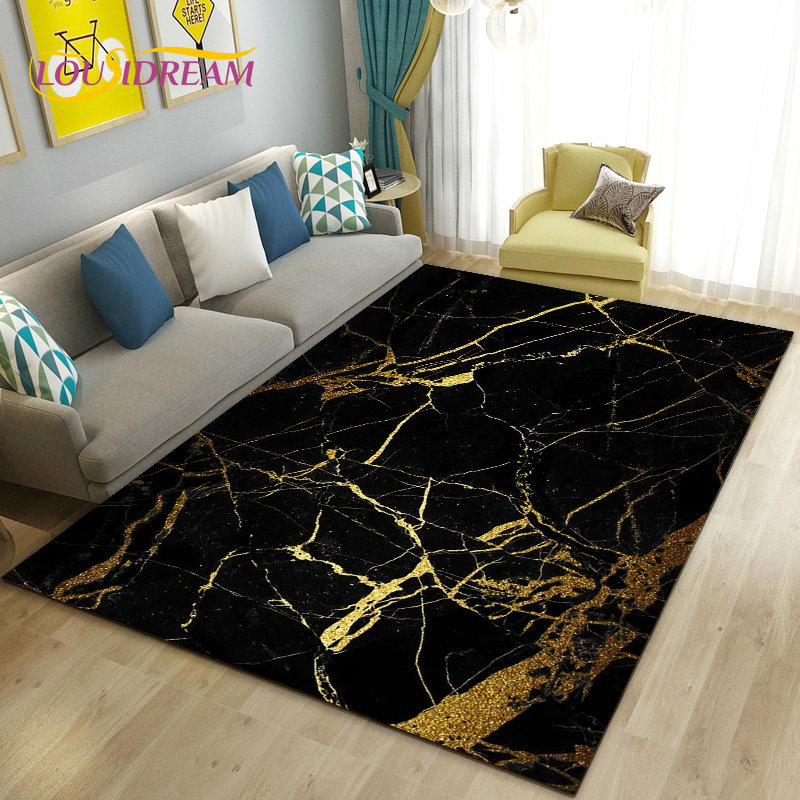 Nordic Black Gold Blue Marble  - Home Textiles Rug avis et prix