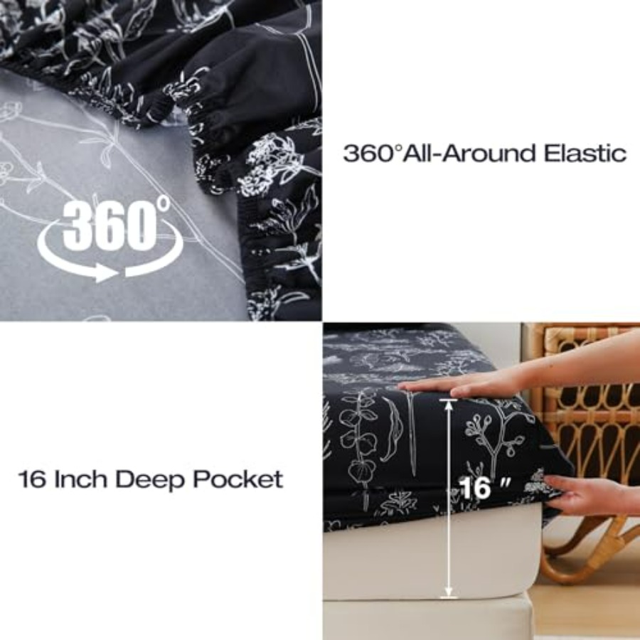 Black Floral Printed Sheet Set - Bed Sheet Microfiber avis et prix