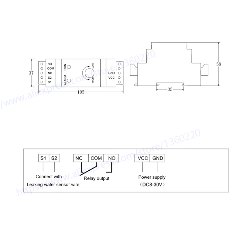 with 2m sensor wire 35mm Din l - Water Leak Detector Wired recensione e prezzo