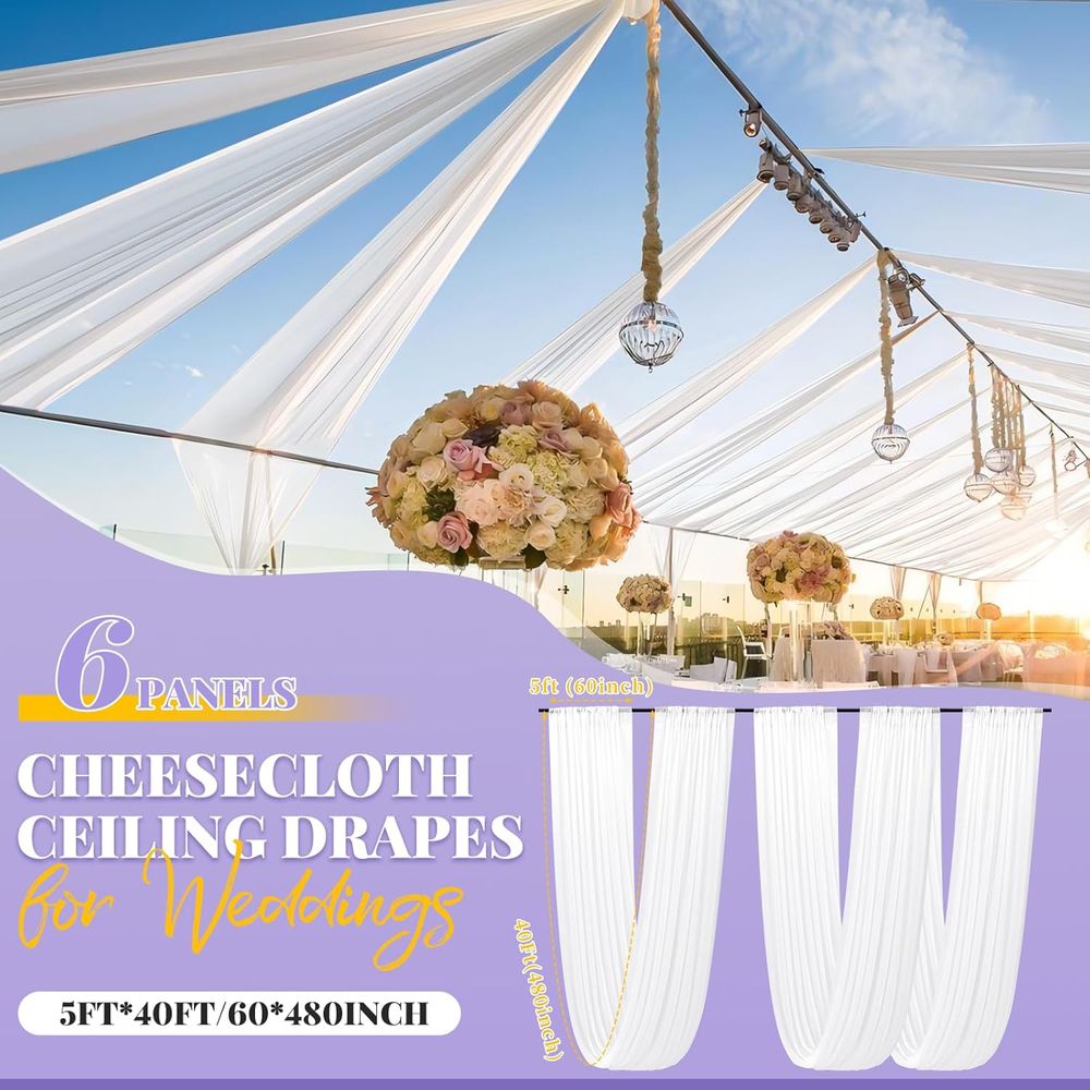6 Panel White Ceiling Drapes o - Curtain Sheer Voile avis et prix
