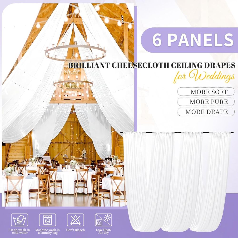 6 Panel White Ceiling Drapes o - Curtain Sheer Voile avis et prix