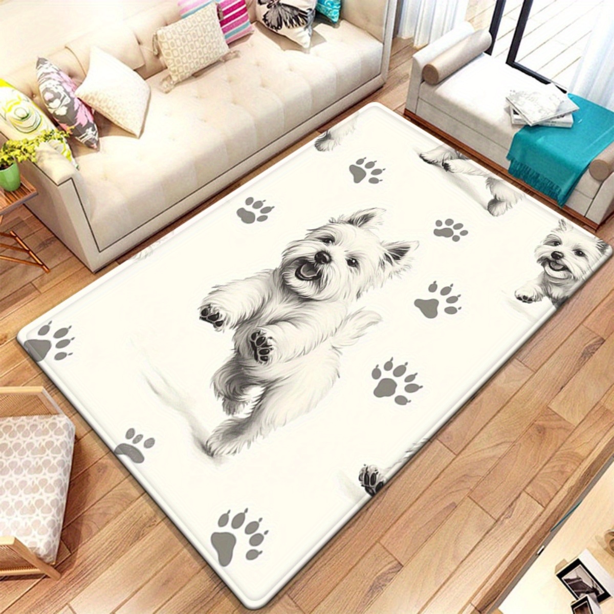 White Dog with Paw Prints Area - Home Textiles Rug avis et prix