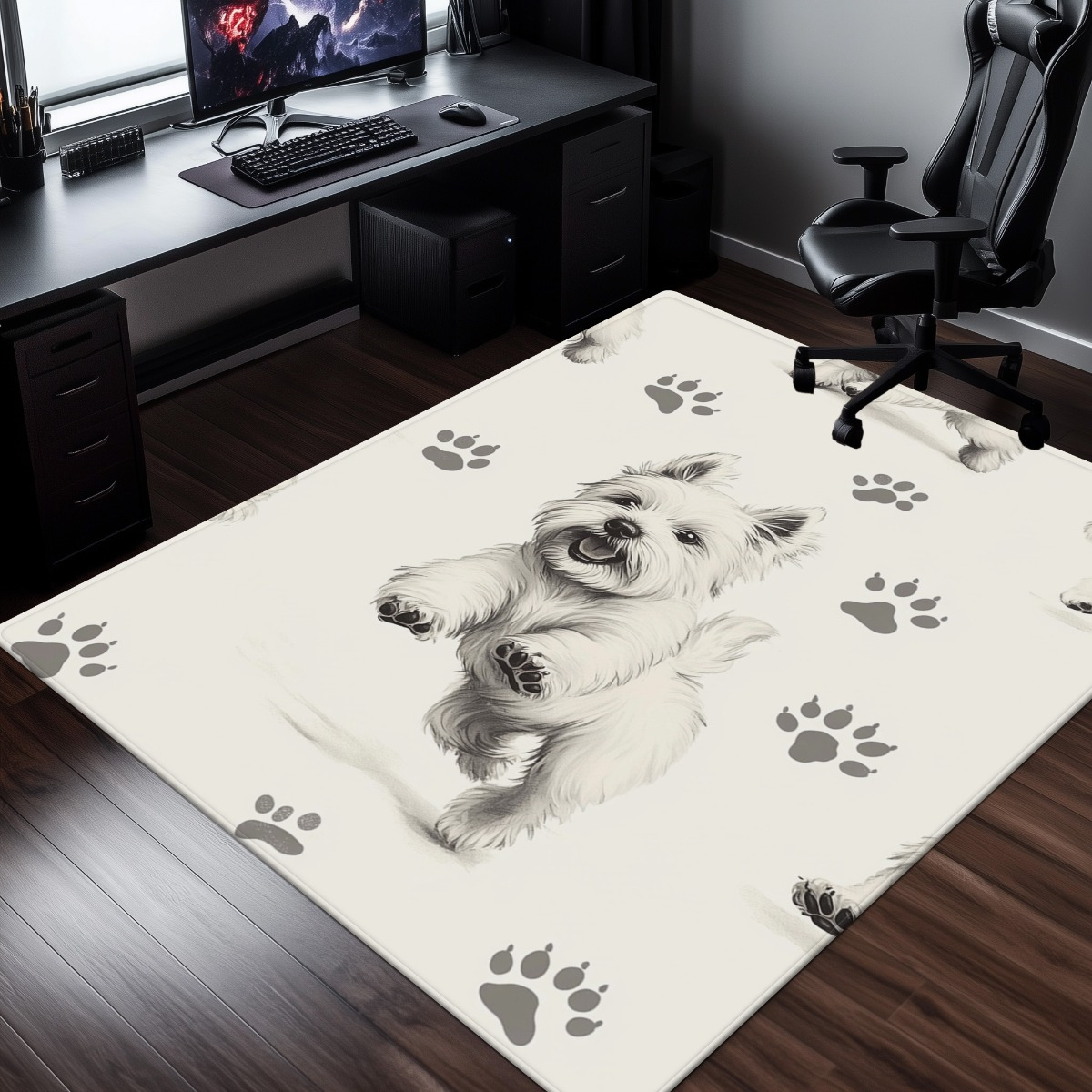 White Dog with Paw Prints Area - Home Textiles Rug avis et prix