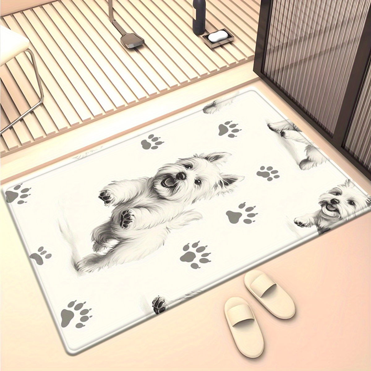 White Dog with Paw Prints Area - Home Textiles Rug avis et prix