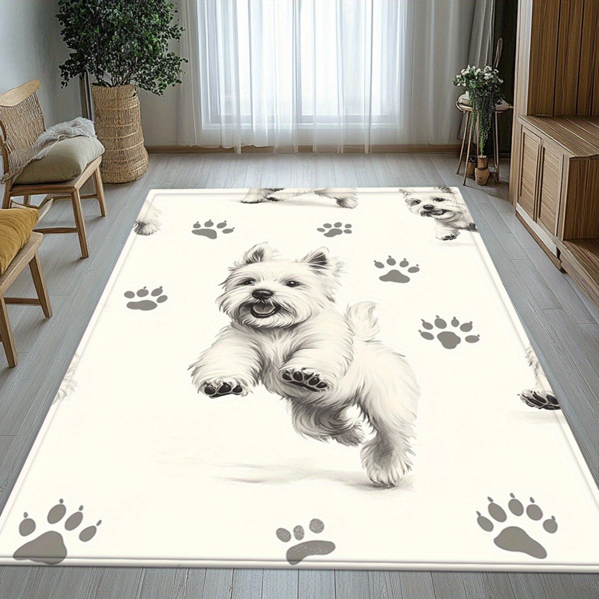 White Dog with Paw Prints Area - Home Textiles Rug avis et prix